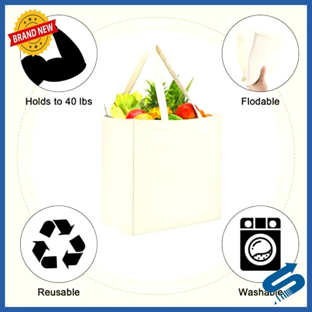 Large Canvas Grocery Tote Bags Reusable Shopping Pouches Bulk 12 Pack